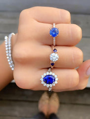 Blue, Oval Sapphire Halo Engagement Ring 