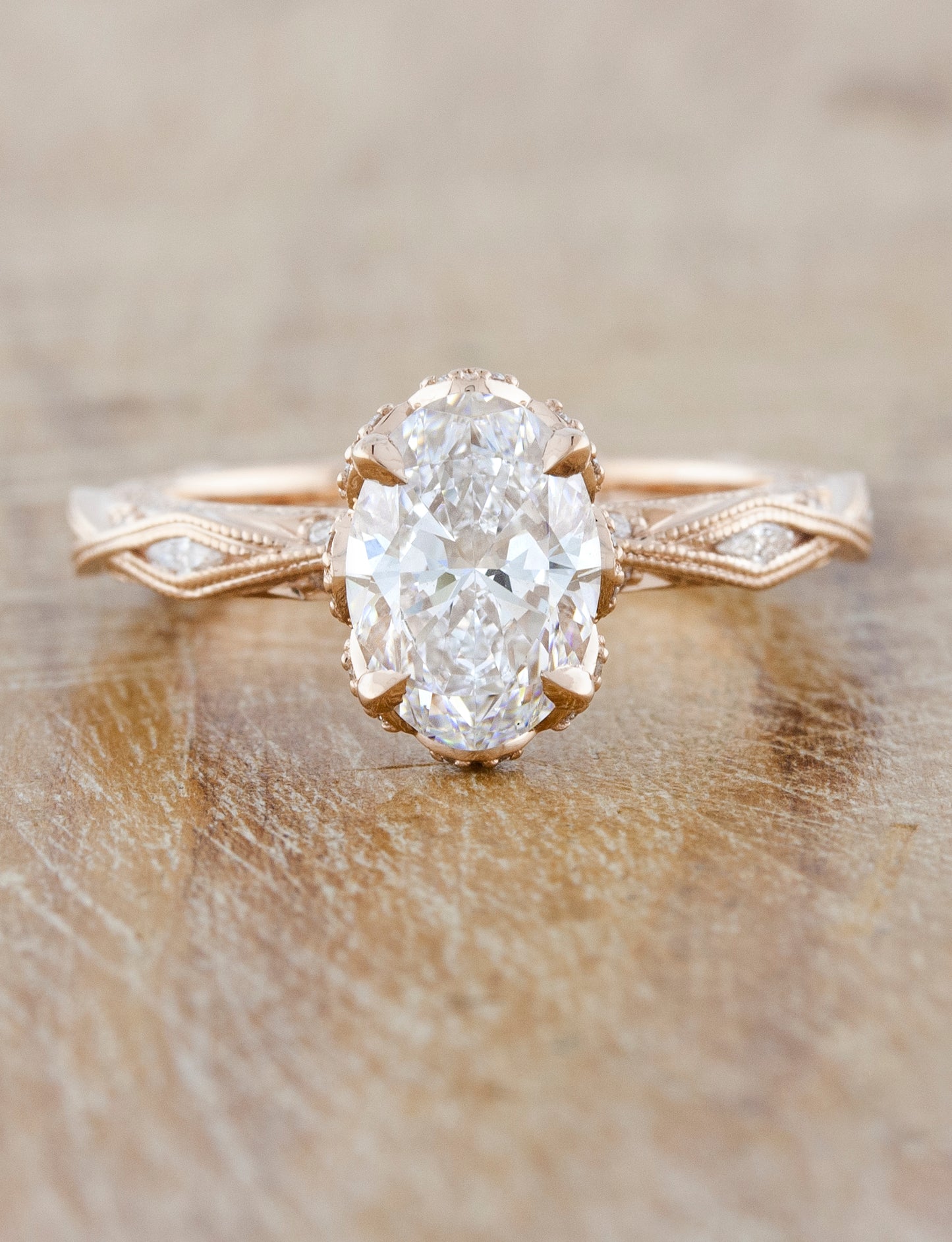 caption:Shown with a 1.5ct oval in 14k rose gold