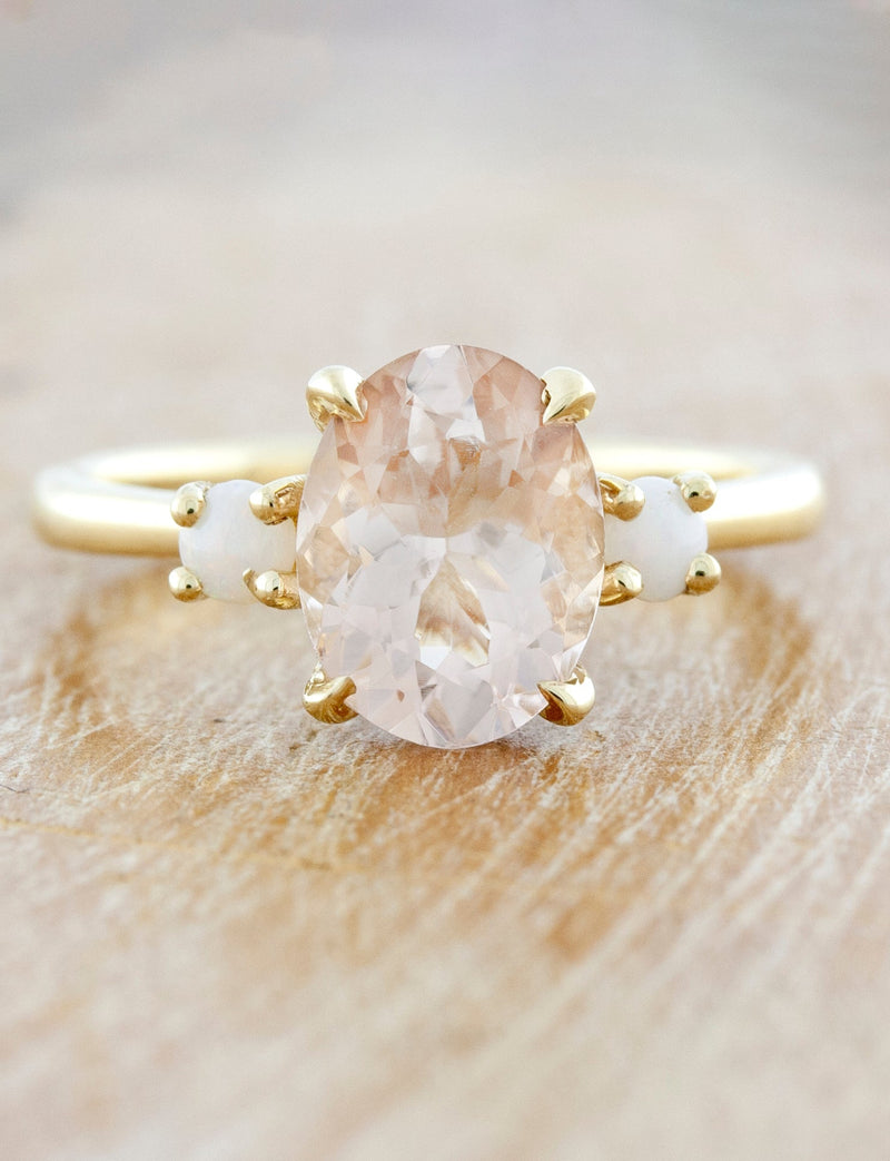 caption:Customized with oval morganite in 14k yellow gold