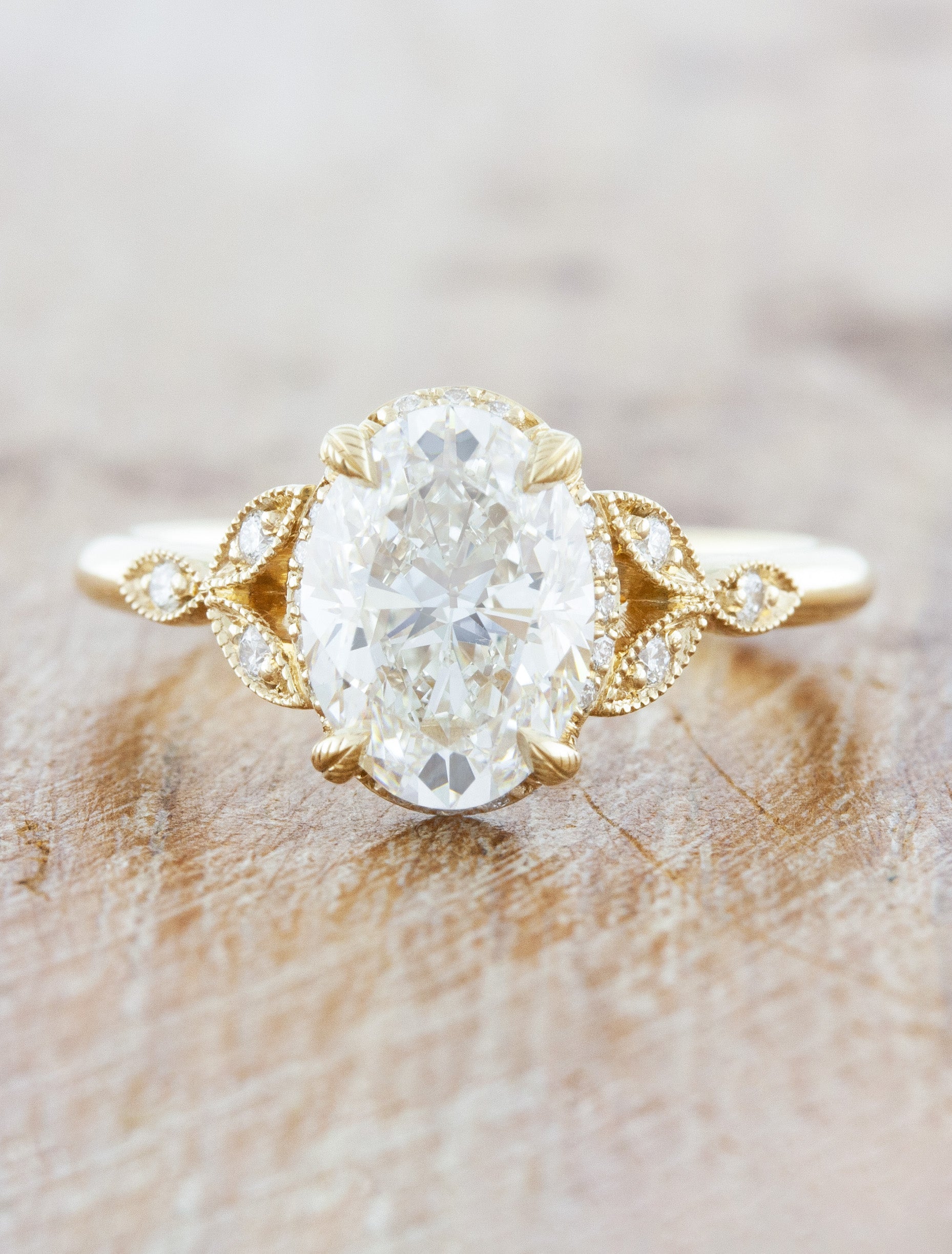 Oval Diamond Engagement Ring Set with Vintage-Inspired Bands | Ken & Dana