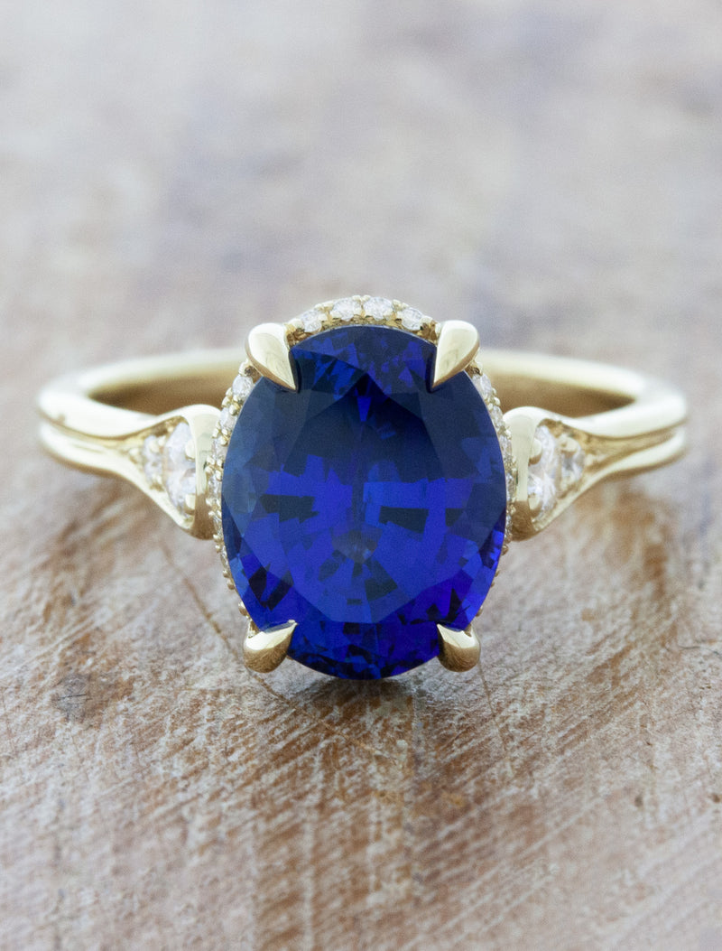 caption:Shown with 3.70ct blue sapphire in 14k yellow gold