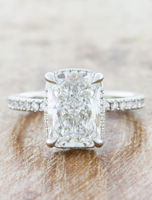 caption:Shown with 2.70ct radiant cut diamond in 14k white gold