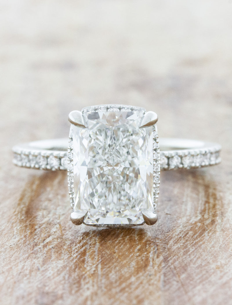 caption:Shown with 2.70ct radiant cut diamond in 14k white gold
