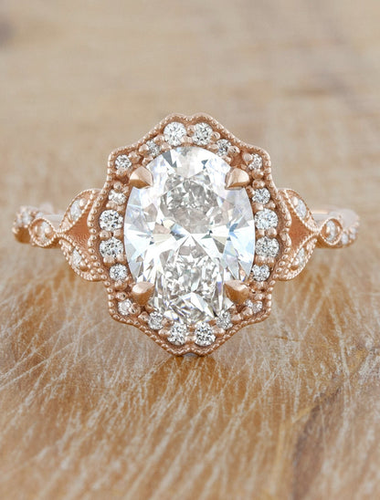 caption:Shown with 2 carat center diamond option in 14k rose gold