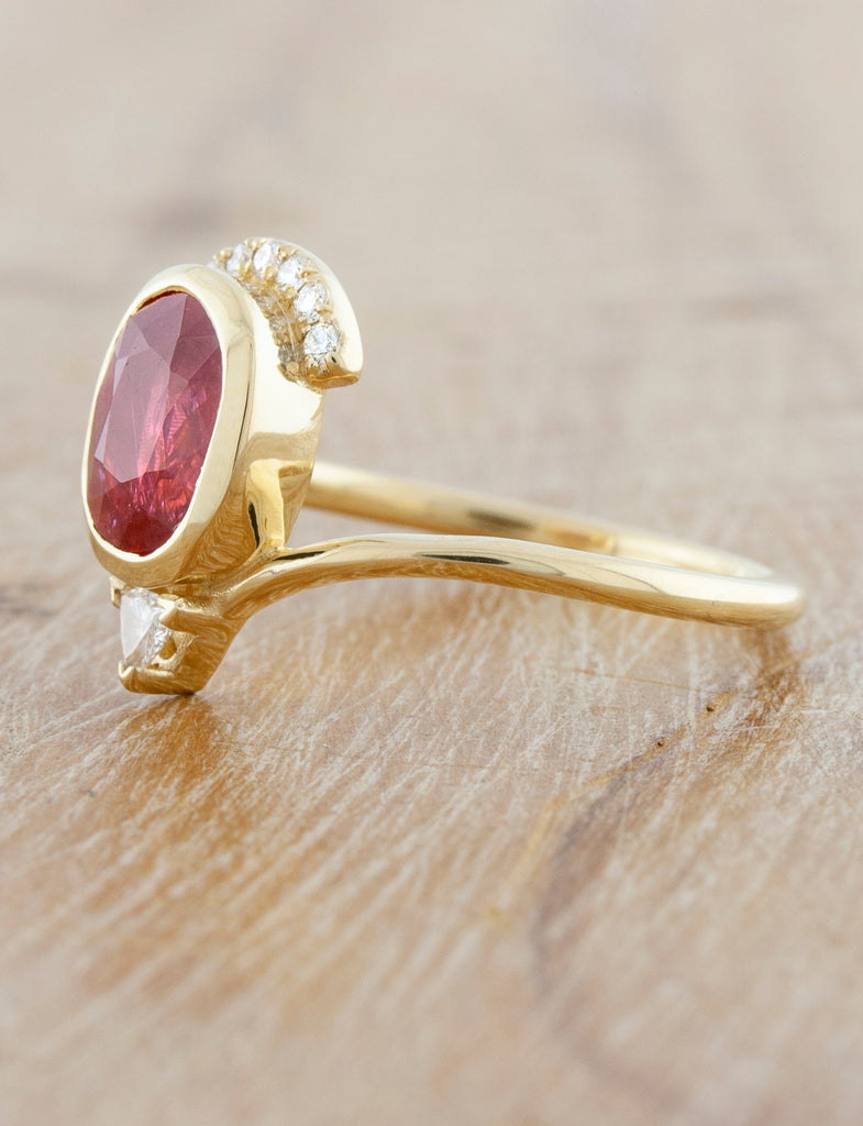 caption:Shown with a 2.11ct ruby in 14k yellow gold