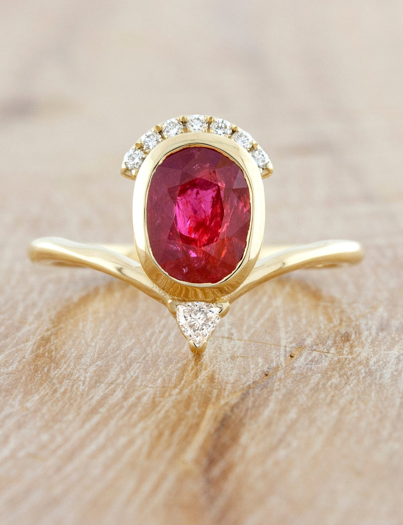 caption:Shown with a 2.11ct ruby in 14k yellow gold