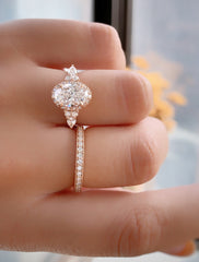 caption:Shown in 14k rose gold and with Treblis engagement ring