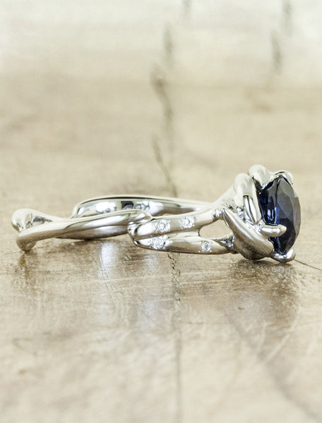 Branch engagement ring with blue sapphire