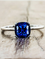 simple cushion cut blue sapphire ring