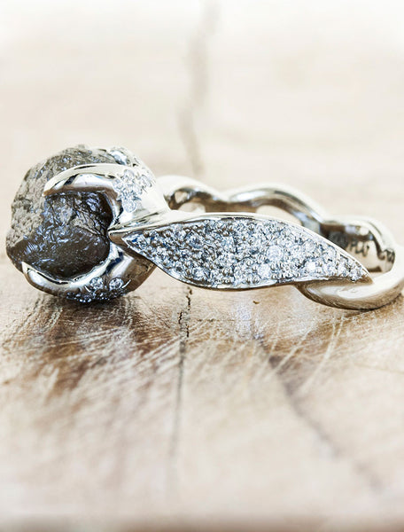 Nature Inspired Rough black Diamond Engagement Ring