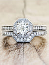 geometric, art deco inspired wedding band - paired with engagement