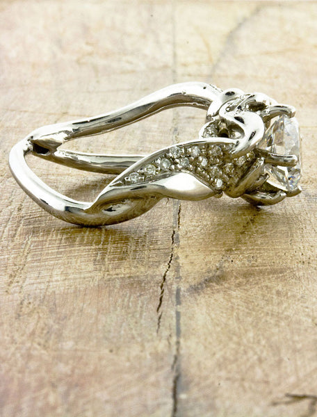 2 ct nature inspired split shank diamond engagement ring, pave set diamond band