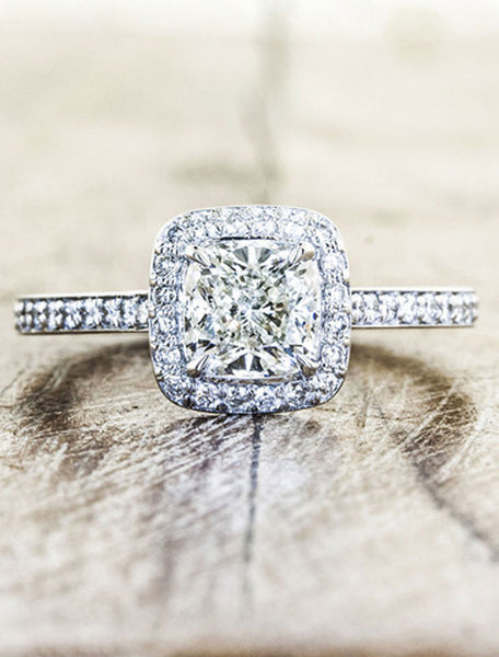 Unique Engagement Rings by Ken & Dana Design - Cora top view. caption:Shown with an 1ct cushion cut diamond 