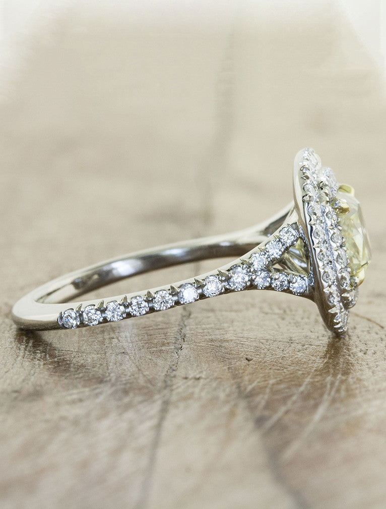 Betsie: Yellow Cushion Cut Halo Diamond Ring Ken Dana Design