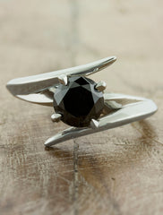 Unique modern engagement ring. caption:Customized with a 0.95ct. Round Black Diamond, 14k White Gold