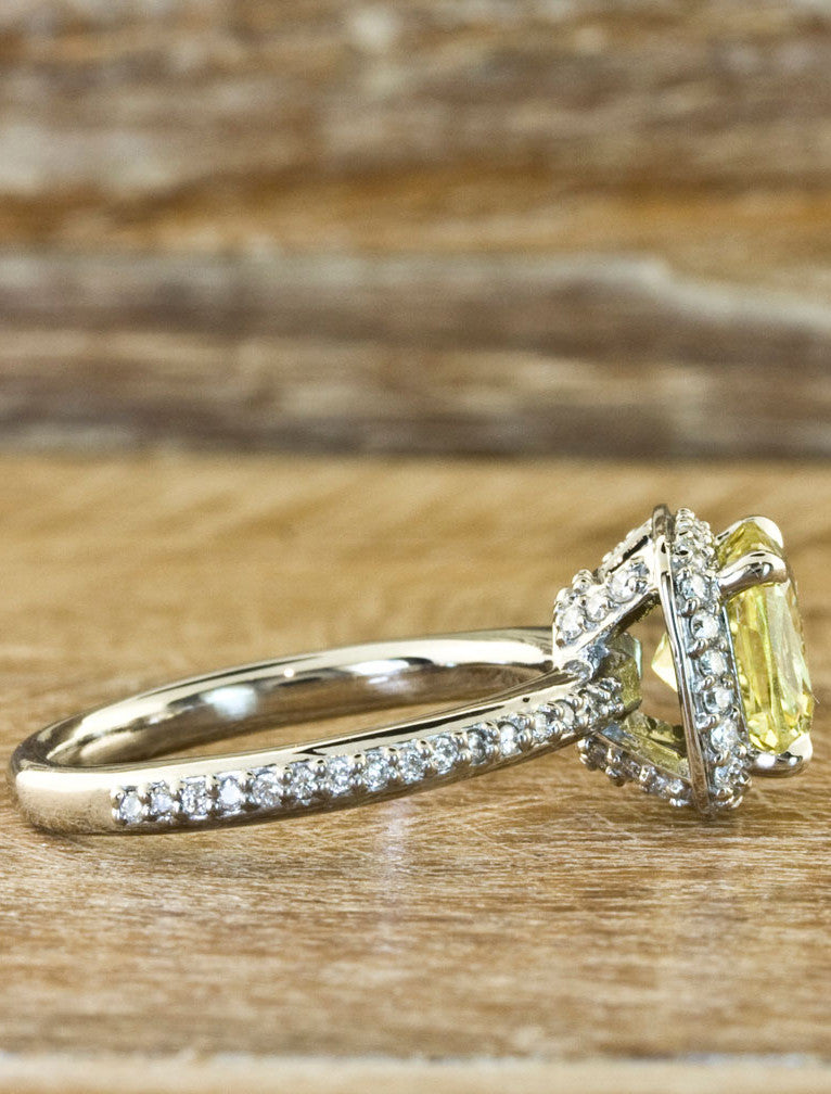 Cushion Yellow Sapphire Halo Engagement Ring