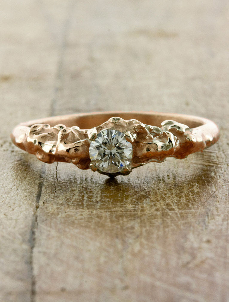 organic sculptural diamond engagement ring - rose gold, rhodium plated