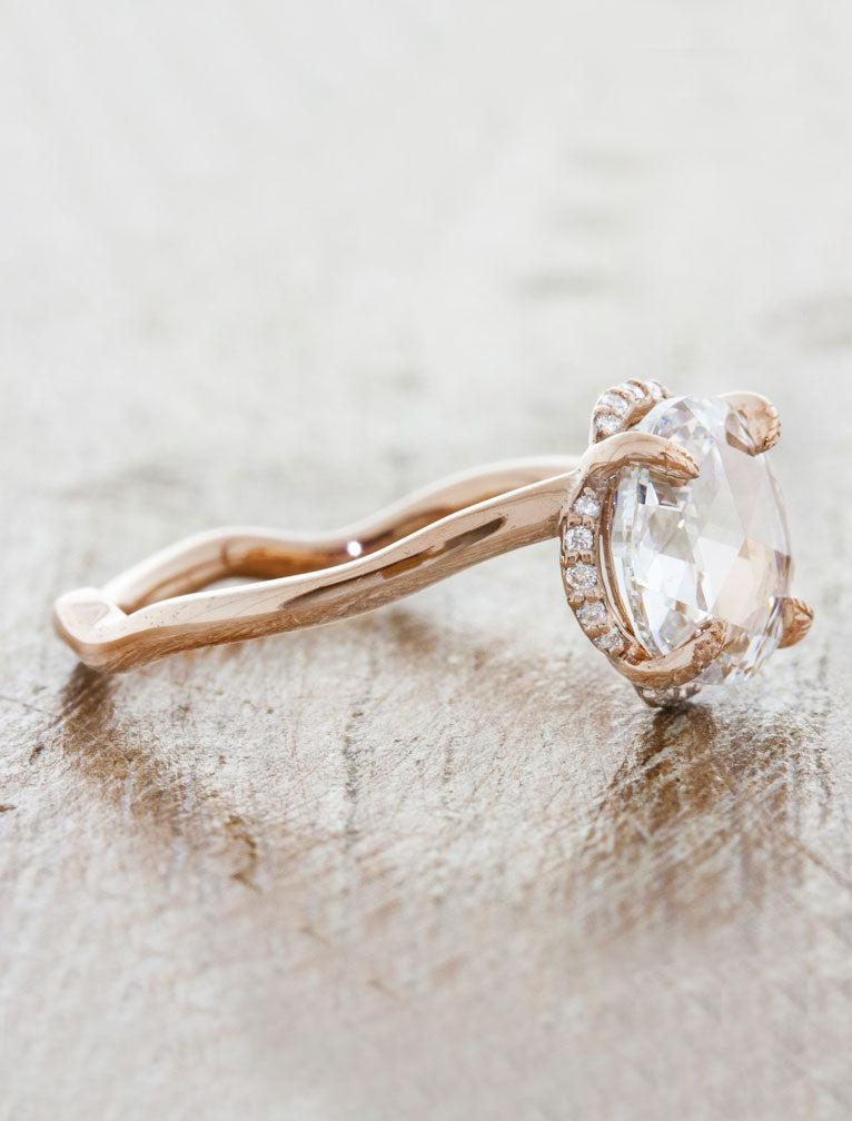 Rose Cut Diamond Halo Nature Inspired Engagement Ring