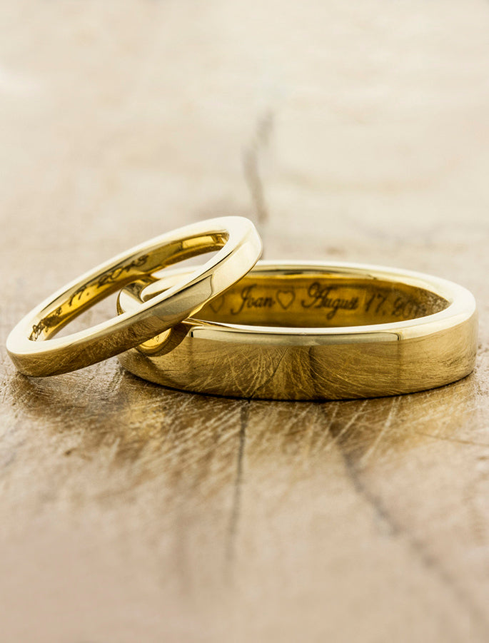 caption:Shown in 2 & 5mm width, 14k yellow gold, polished finish