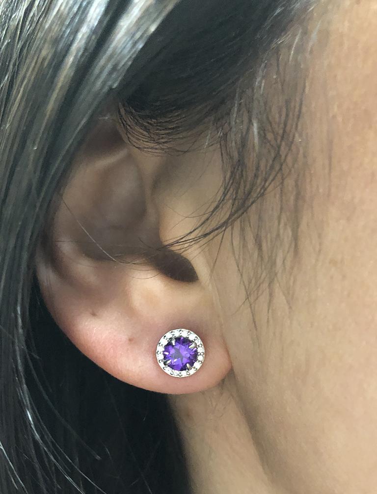 Halo Amethyst Halo Earrings caption:5mm Round Amethyst in 14k White Gold
