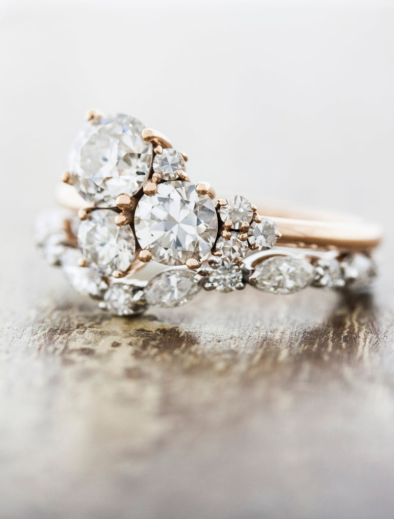 caption:Shown in 14k rose gold, paired with our Marguisa wedding band
