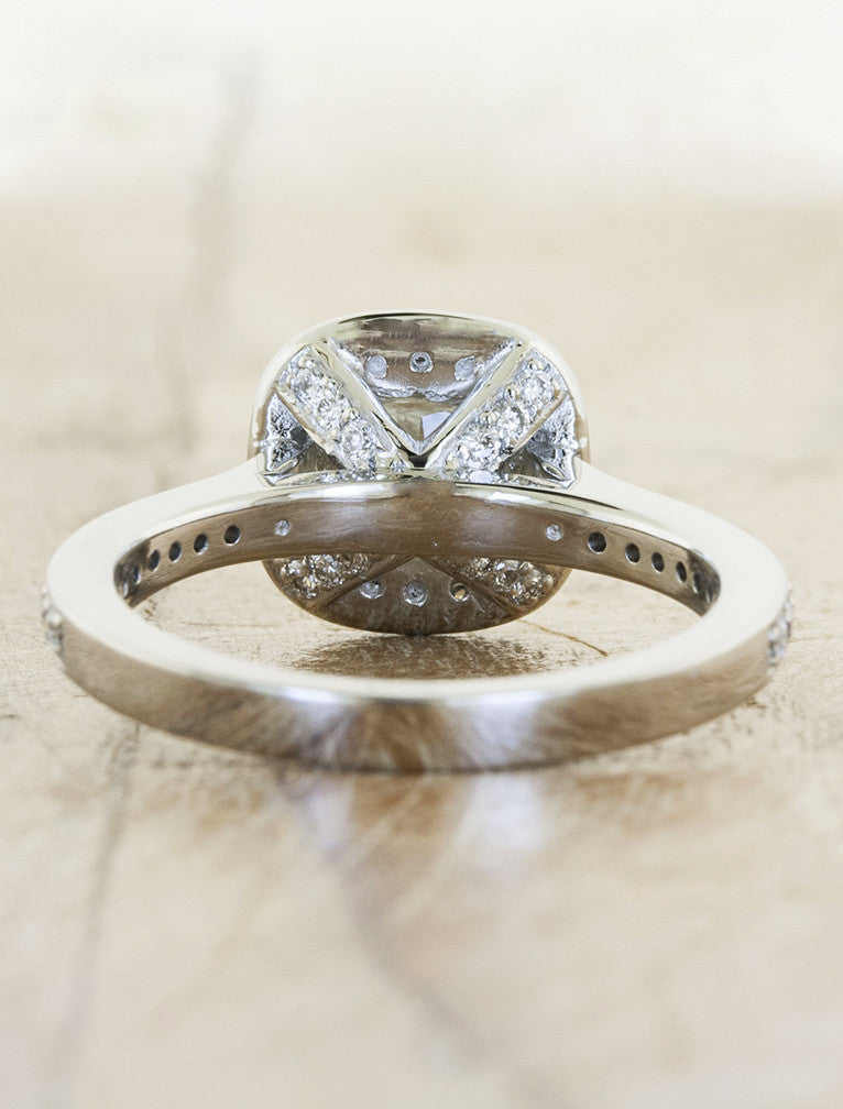 platinum pave band cushion cut diamond engagement ring