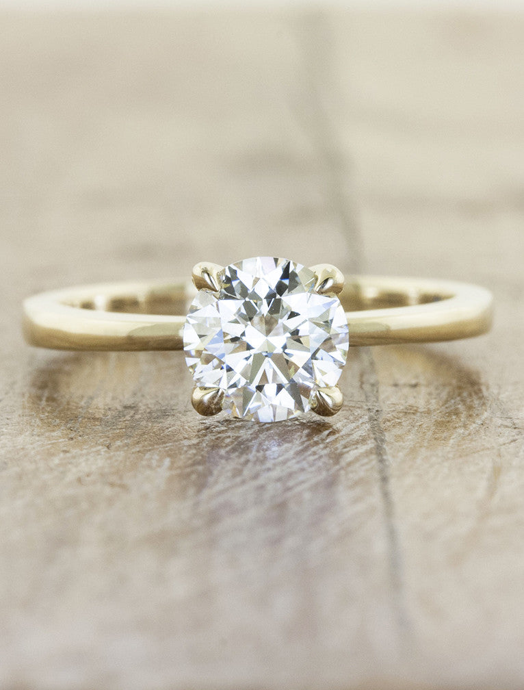 Engagement ring tapered band;caption:1.00ct. Round Diamond 14k Yellow Gold