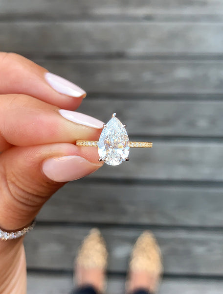 Lauren: Pear Diamond Engagement Ring, Mixed Metal | Ken & Dana Design Natural Diamond / 1.00ct Pear G SI1+ / 14K Yellow Gold (Recycled)