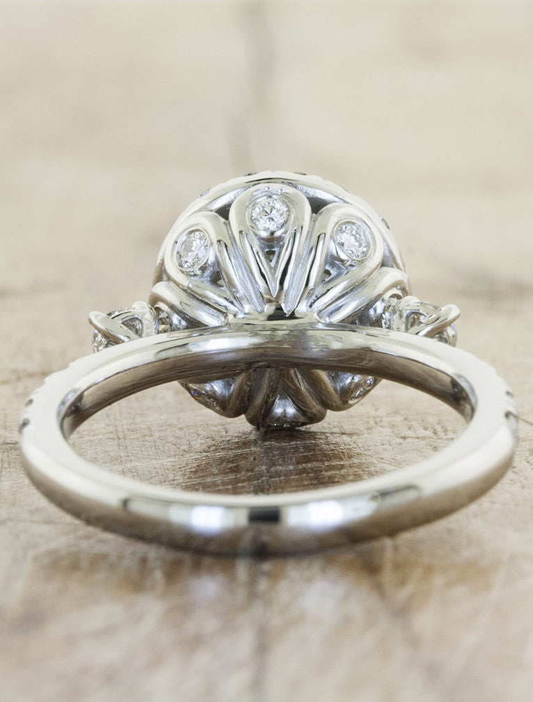round diamond halo custom engagement ring - view of basket