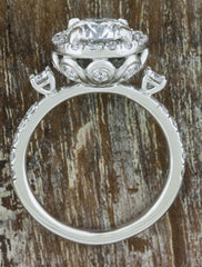 round diamond halo custom engagement ring - with side diamonds