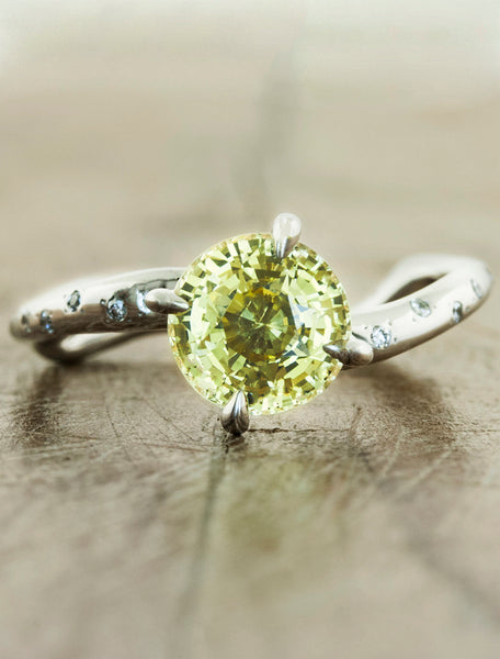 Nature inspired engagement ring - Aurora Diamonds caption:1.75ct. Round Sapphire 14k White Gold