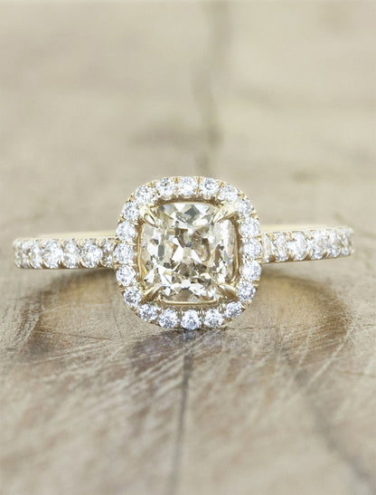 Nature Inspired Champagne Diamond Halo Engagement Ring