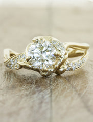 unique nature-inspired sculptural split shank pave band - diamond engagement ring caption:1.00ct. Round Diamond 14k Yellow Gold