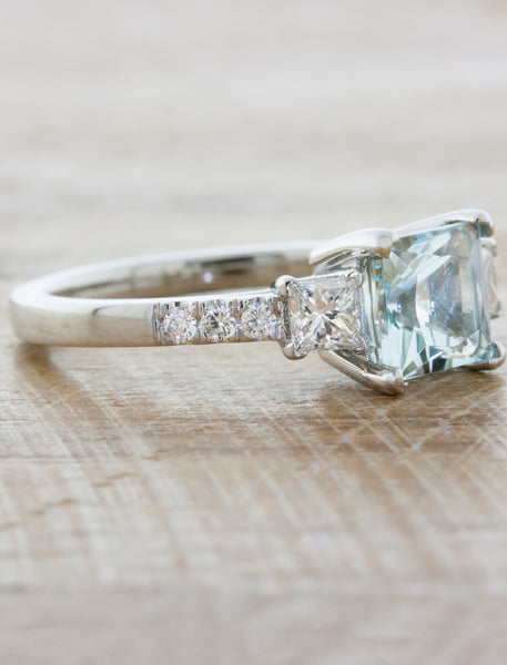 Classic Three Stone Princess Cut Aquamarine Ring