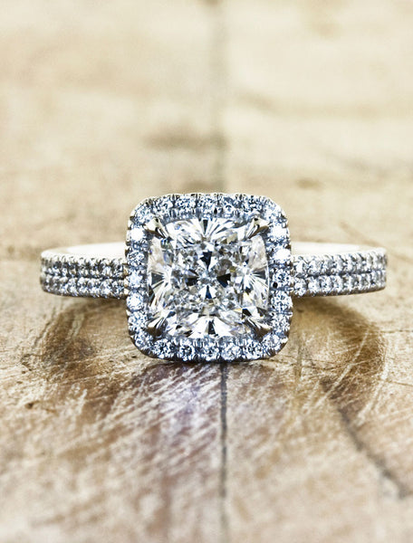 Unique Custom Engagement Rings Ken & Dana Design - Caroline top view;caption:1.79ct. Cushion Cut Diamond Platinum