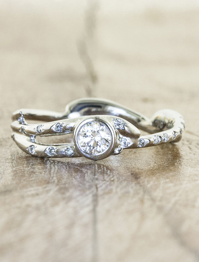 Nature inspired engagement ring;caption:Pictured in 14k White Gold