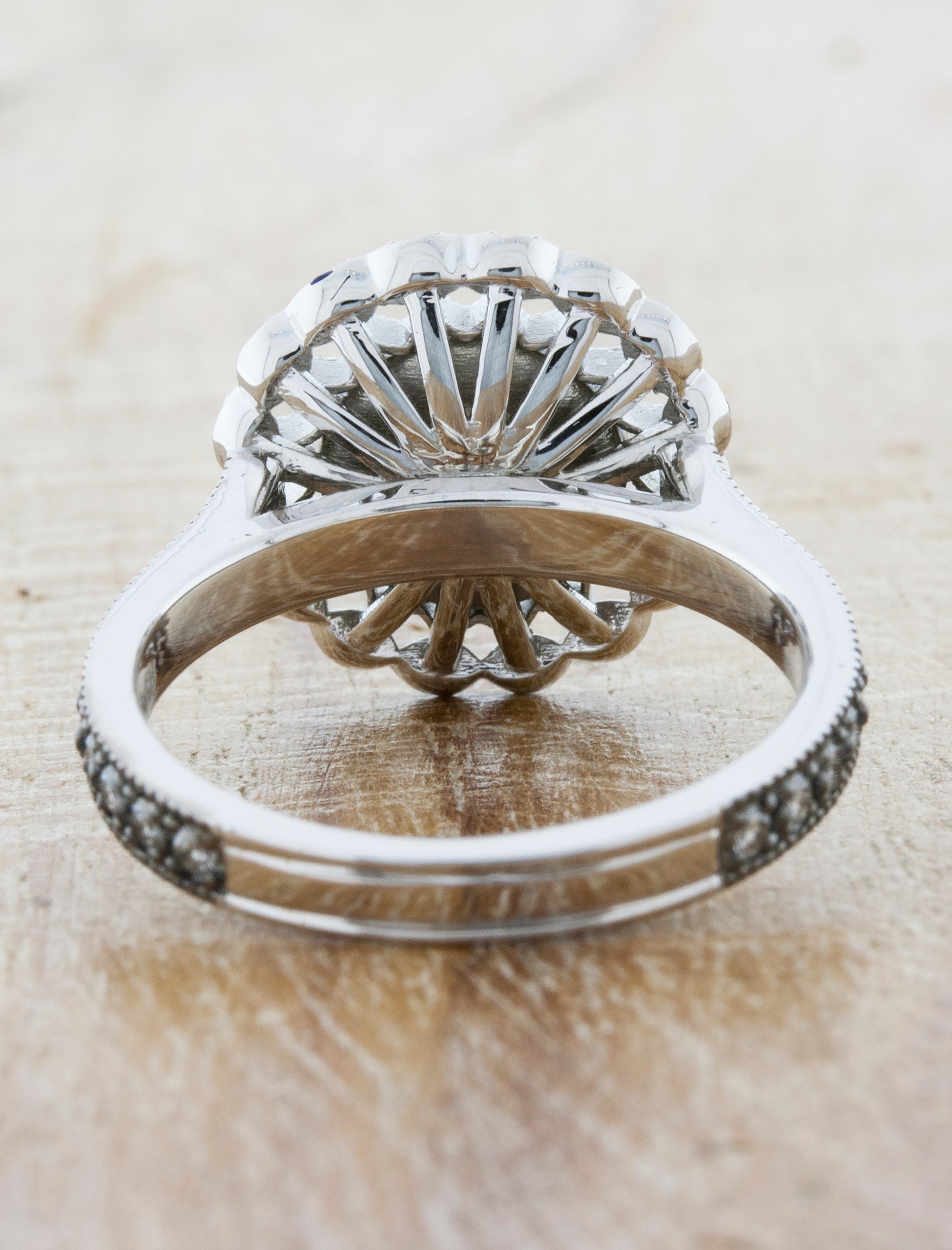 Gael: Georgian Era Inspired Intricate Sapphire Halo Engagement