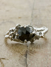 caption:Shown with 1.00ct round rose cut black diamond in 14k white gold