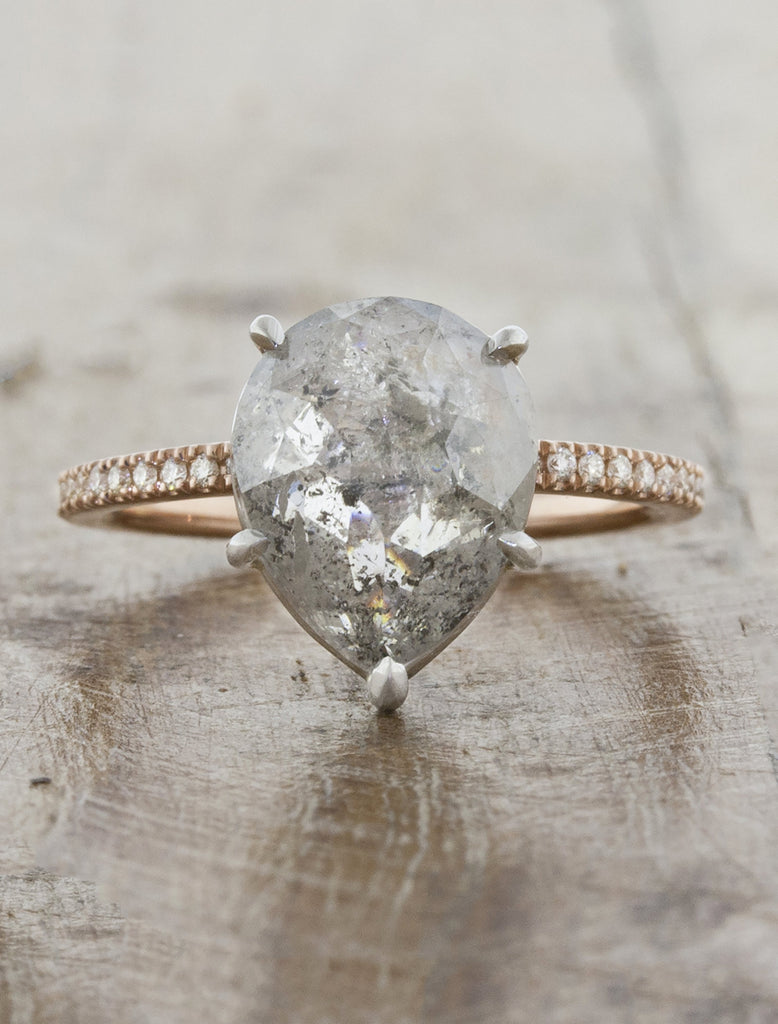 Pear Rough Diamond Engagement Ring, Mixed Metal 