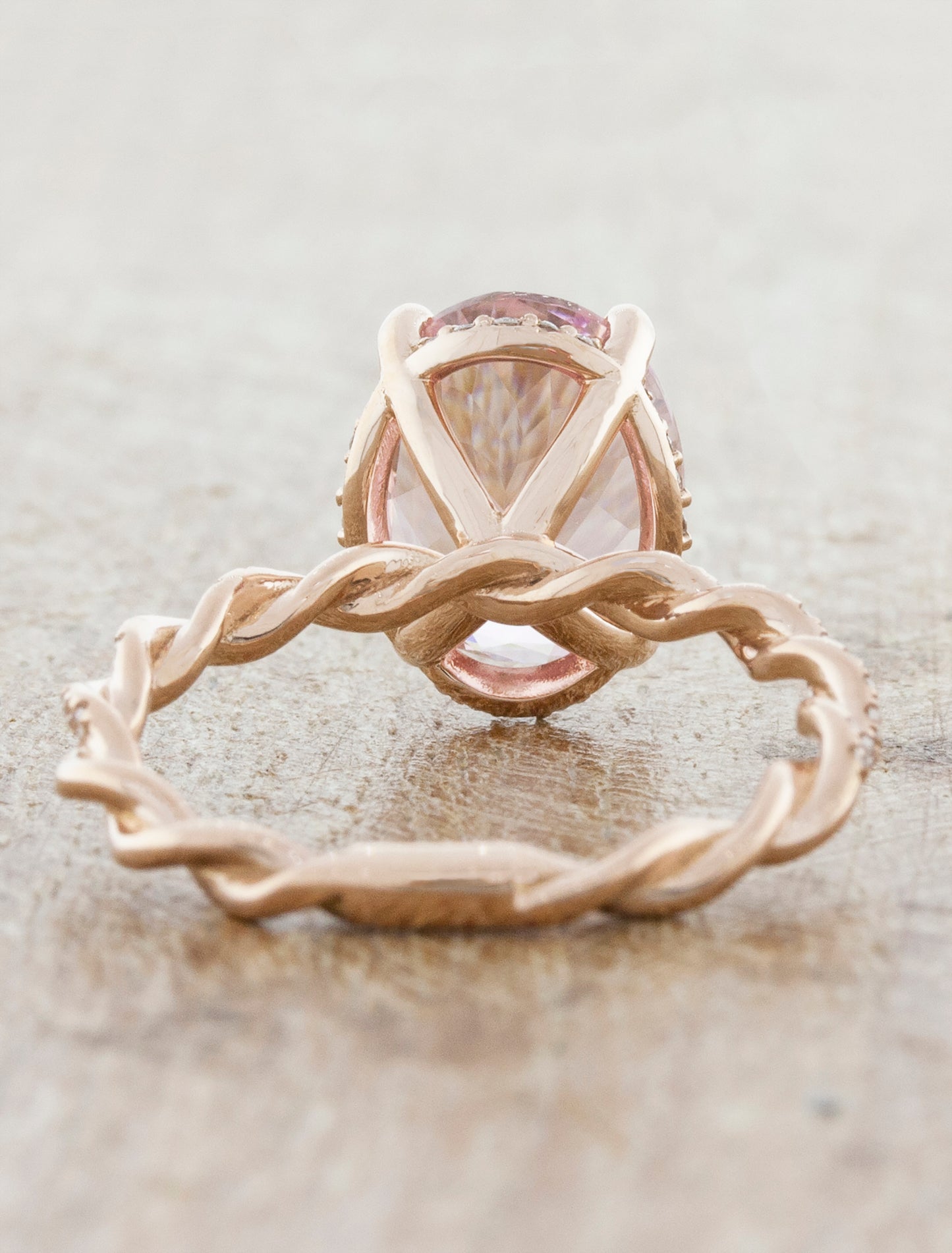 Oval Morganite Rope Diamond Band Engagement Ring
