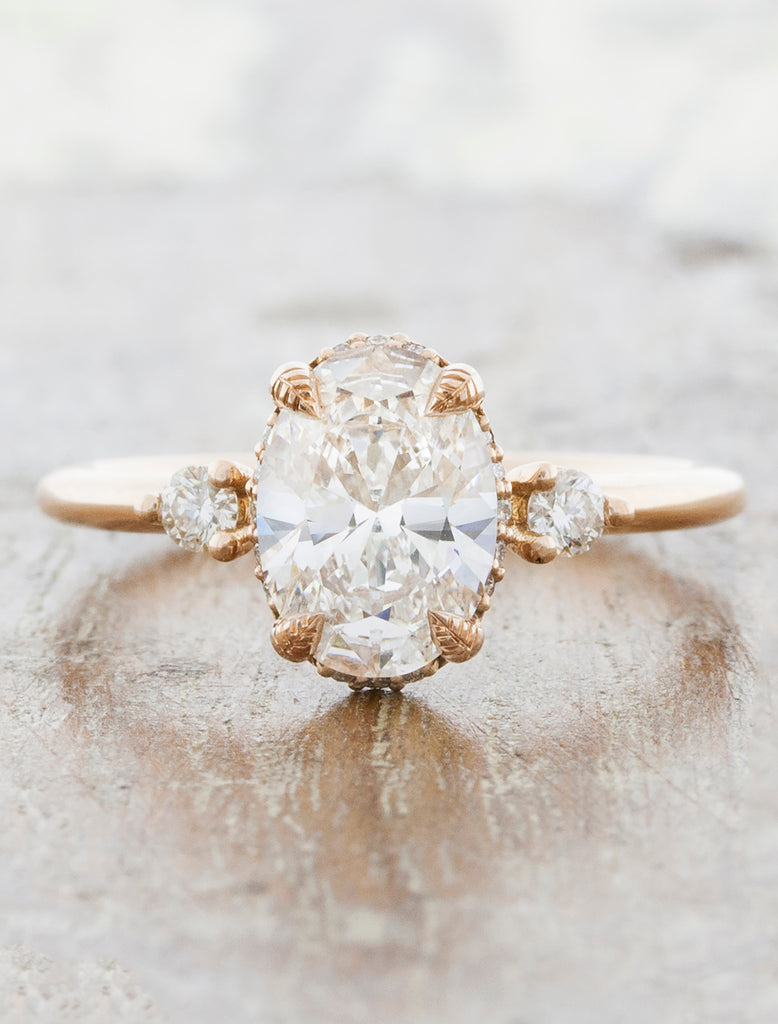 Lebow: Vintage-Inspired Oval Diamond Engagement Ring in Rose Gold | Ken & Dana Lab Grown Diamond / 0.90ct Oval E VS2 / Platinum (Recycled)