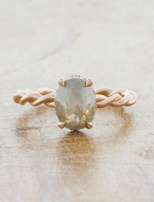 caption:Shown wiotj 1.20ct rough diamond on 14k rose gold
