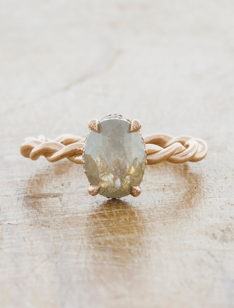 caption:Shown wiotj 1.20ct rough diamond on 14k rose gold