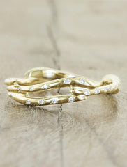 handmade split shank organic shaped wedding band with diamonds - yellow gold