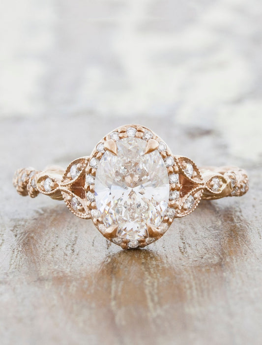 caption:Shown with 1.32ct oval diamond in 14k rose gold 