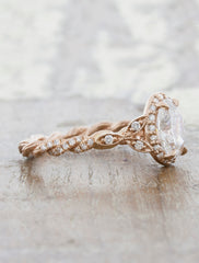 Vintage and Nature Inspired Diamond Rope Band Engagement Ring
