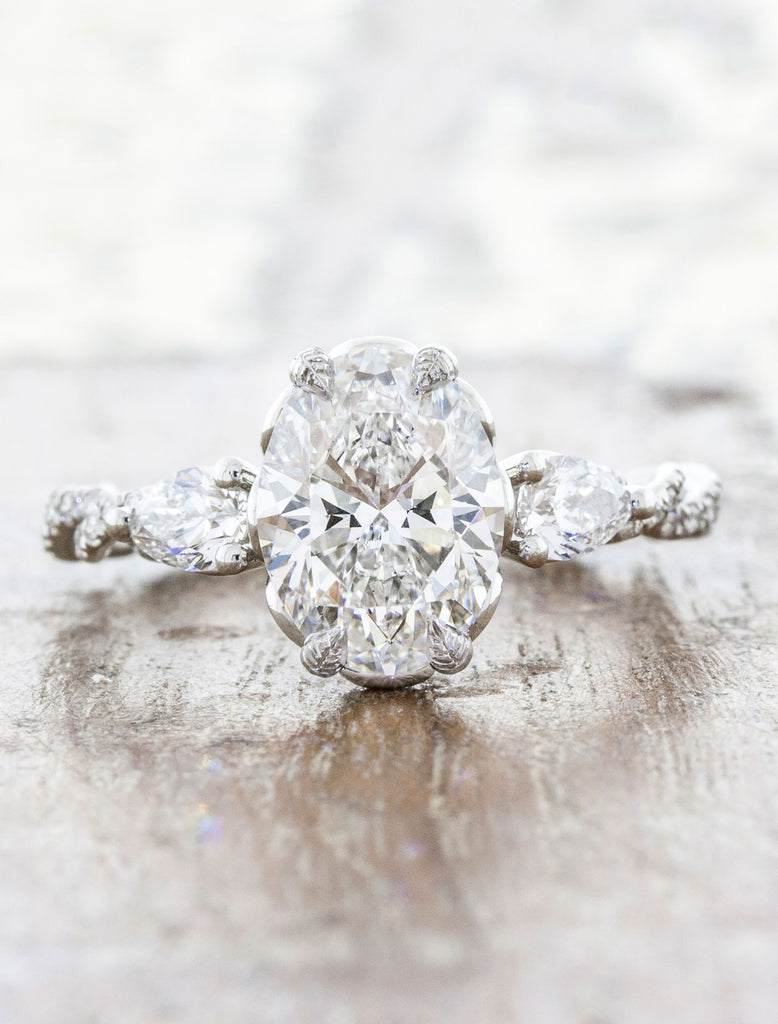 Marcellina: Platinum Oval Diamond, Twisted Band Ring | Ken & Dana Design