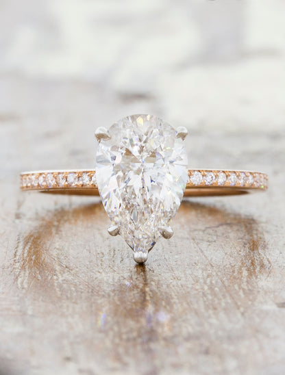 Unique engagement ring solitaire;caption:1.50ct. Pear Diamond 14k Rose Gold and Platinum