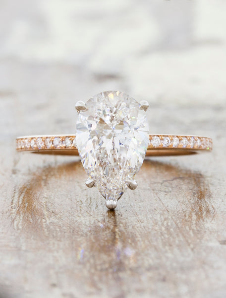 Pavé Diamond Solitaire Engagement Ring Set | Ken & Dana Design Natural Diamond / 2.00ct Round H SI1+ / 14K Yellow Gold (Recycled)