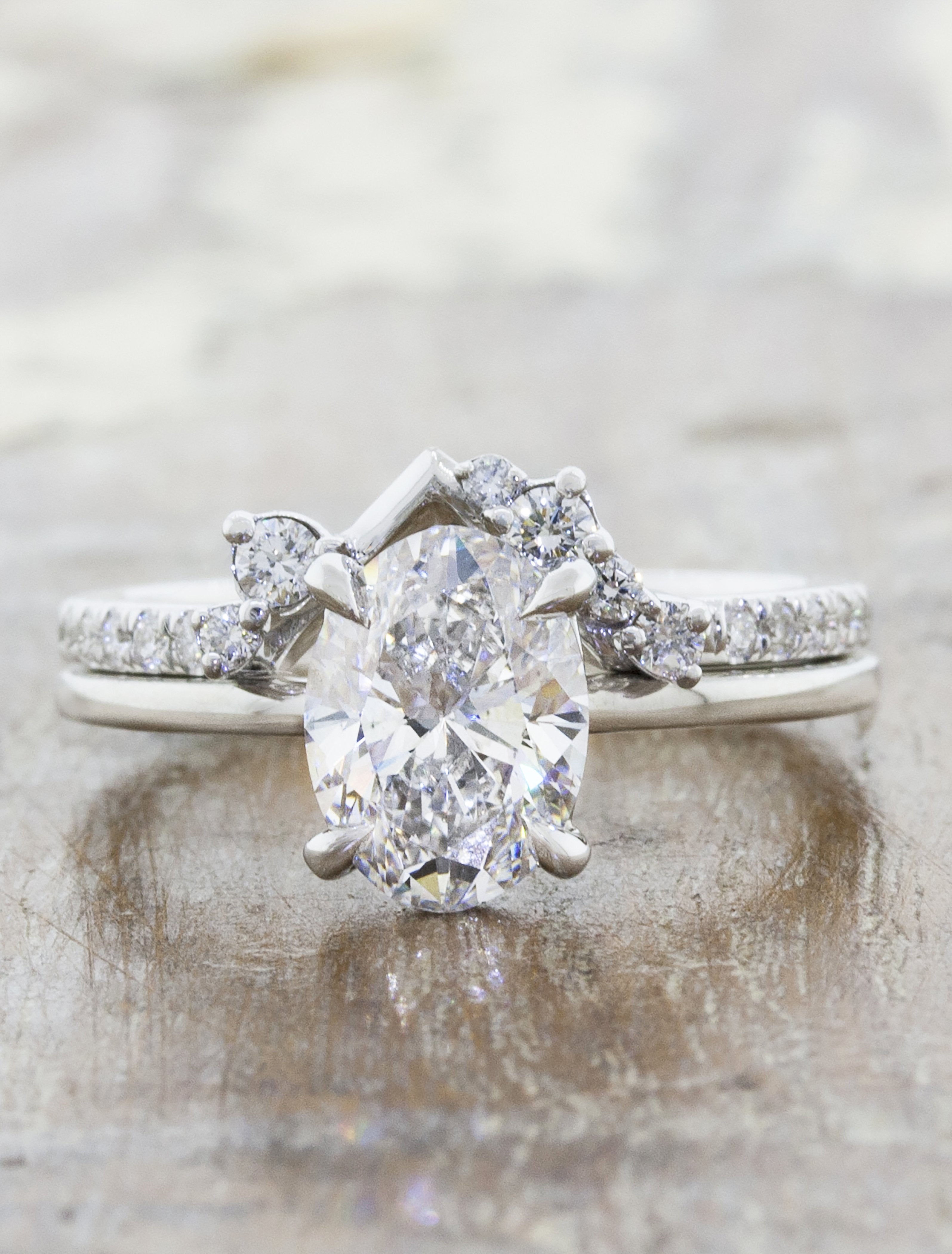 Brinky: Intricate Wedding Ring with Round Diamond Clusters | Ken & Dana